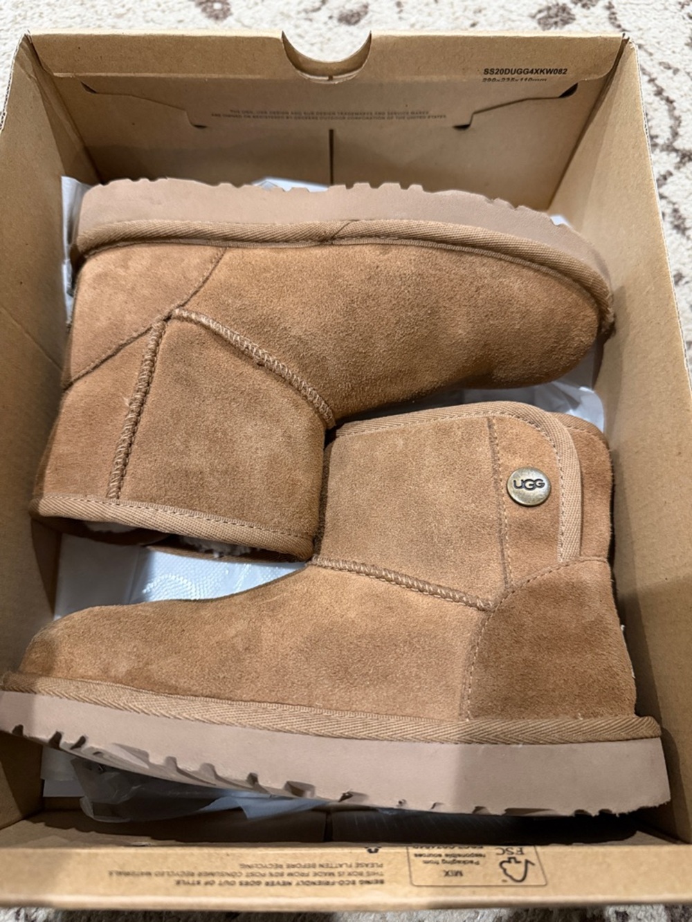 UGG Chestnut Short Suede Boot with Button Detail